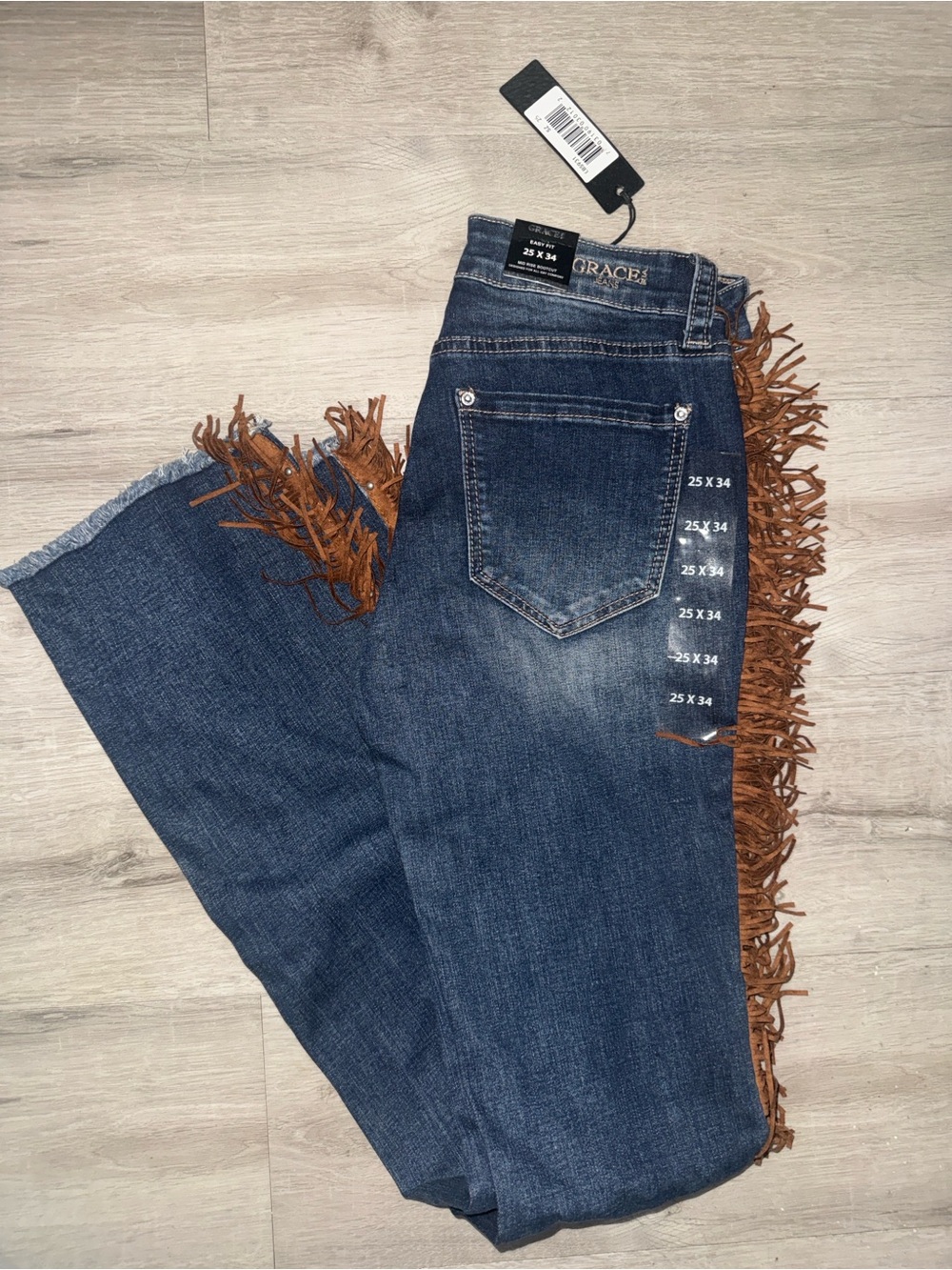 Grace in la Fringe-Trim Dark Blue women’s Jeans